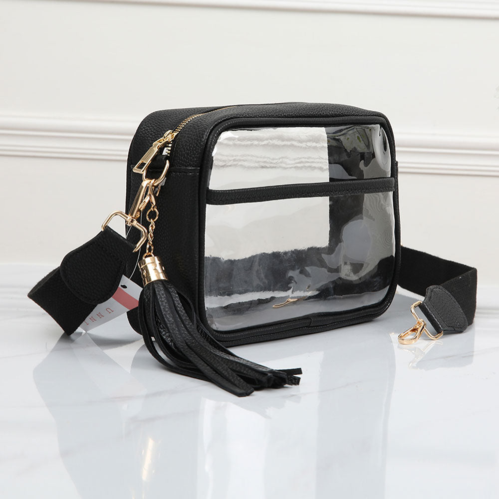 Faux Leather Transparent Rectangular Crossbody Bag