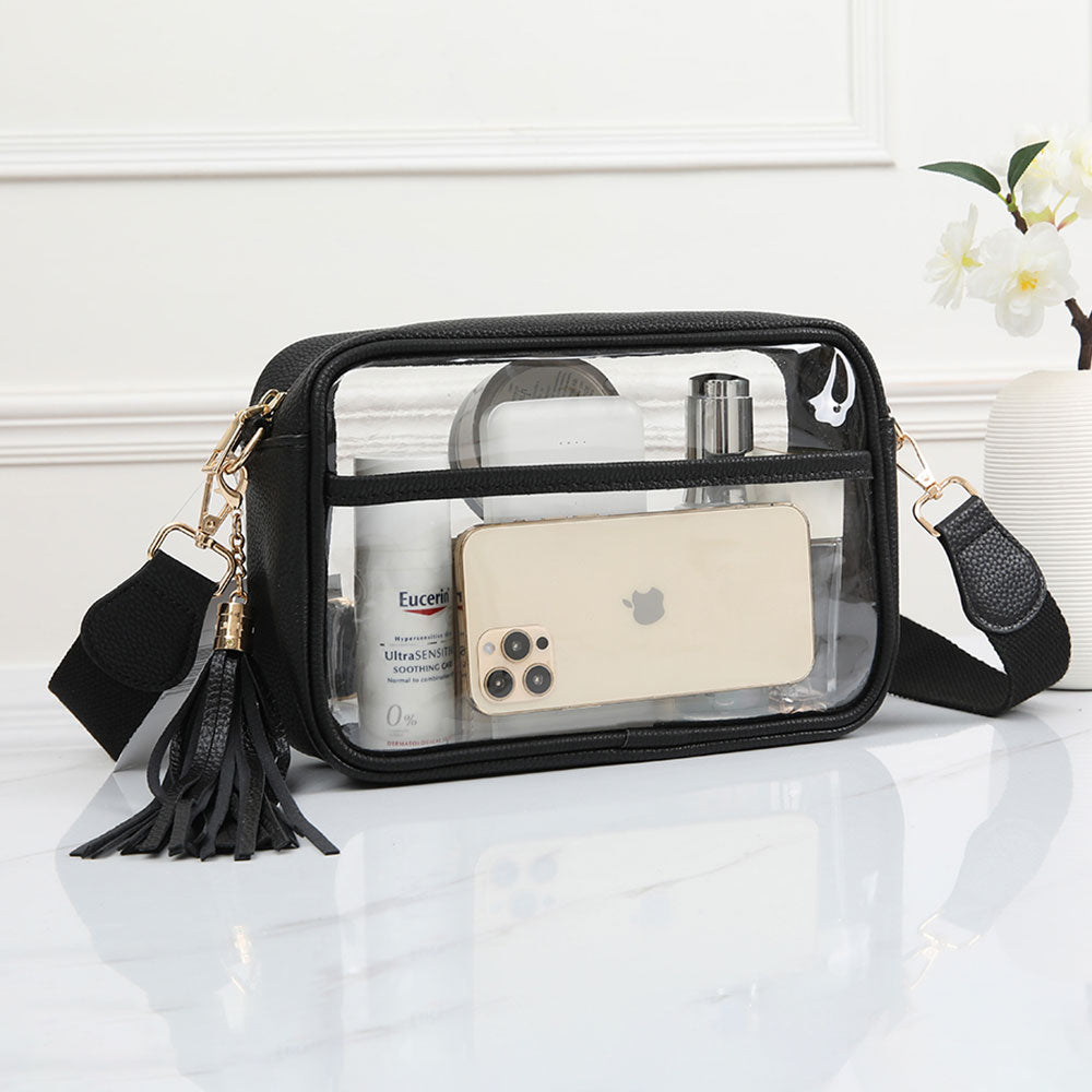 Faux Leather Transparent Rectangular Crossbody Bag