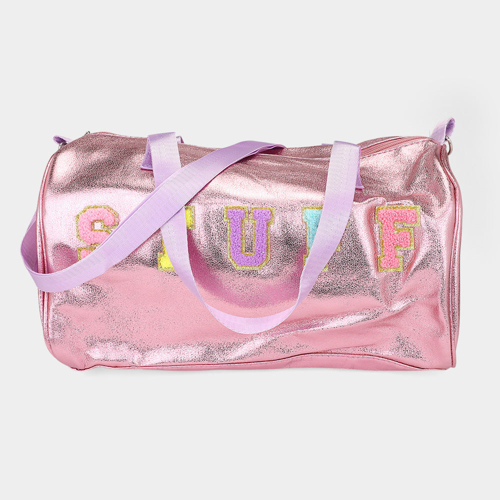 STUFF Message Metallic Top Handle Duffle Bag / Crossbody Bag