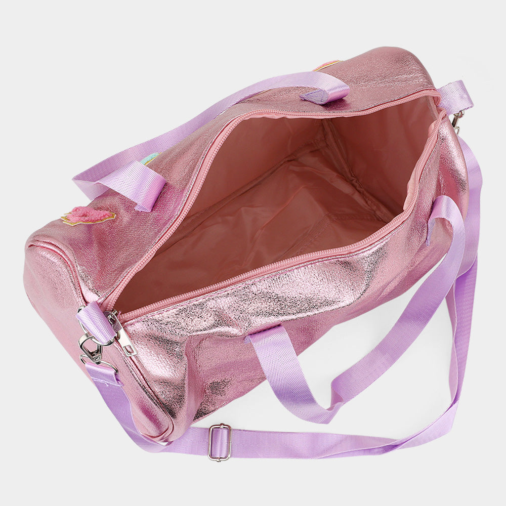 STUFF Message Metallic Top Handle Duffle Bag / Crossbody Bag
