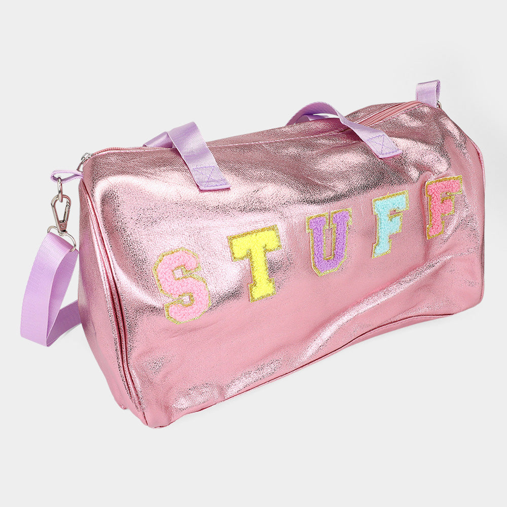 STUFF Message Metallic Top Handle Duffle Bag / Crossbody Bag