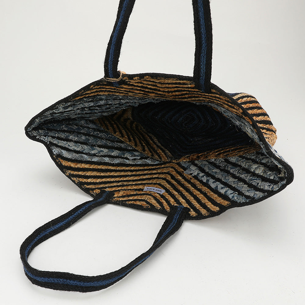 Chevron Woven Wooden Tassel Straw Tote Bag