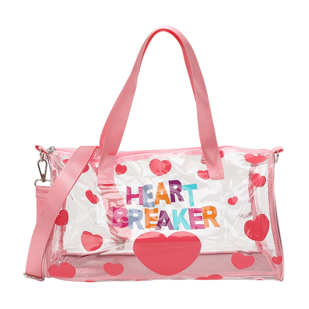 HEART BRAKER Message Heart Pattern Printed Transparent Boston Bag / Crossbody Bag