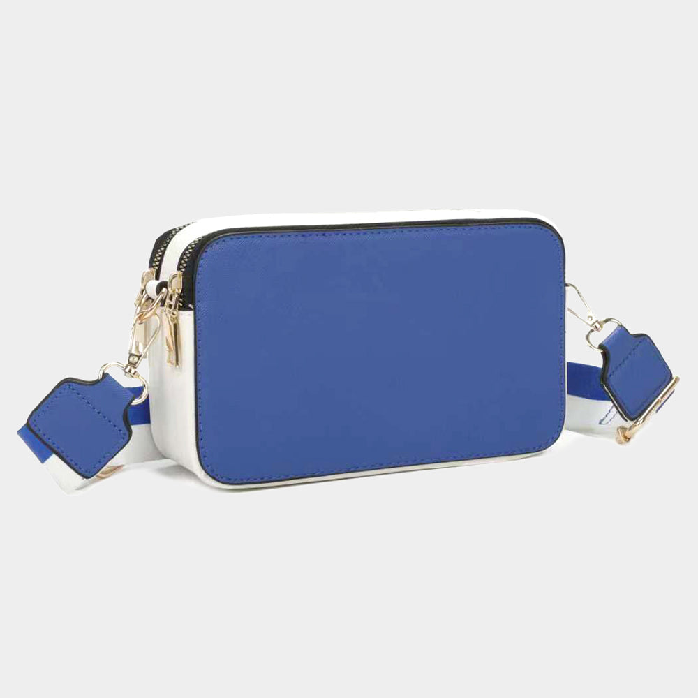 Game Day Two Tone Faux Leather Rectangle Crossbody Bag