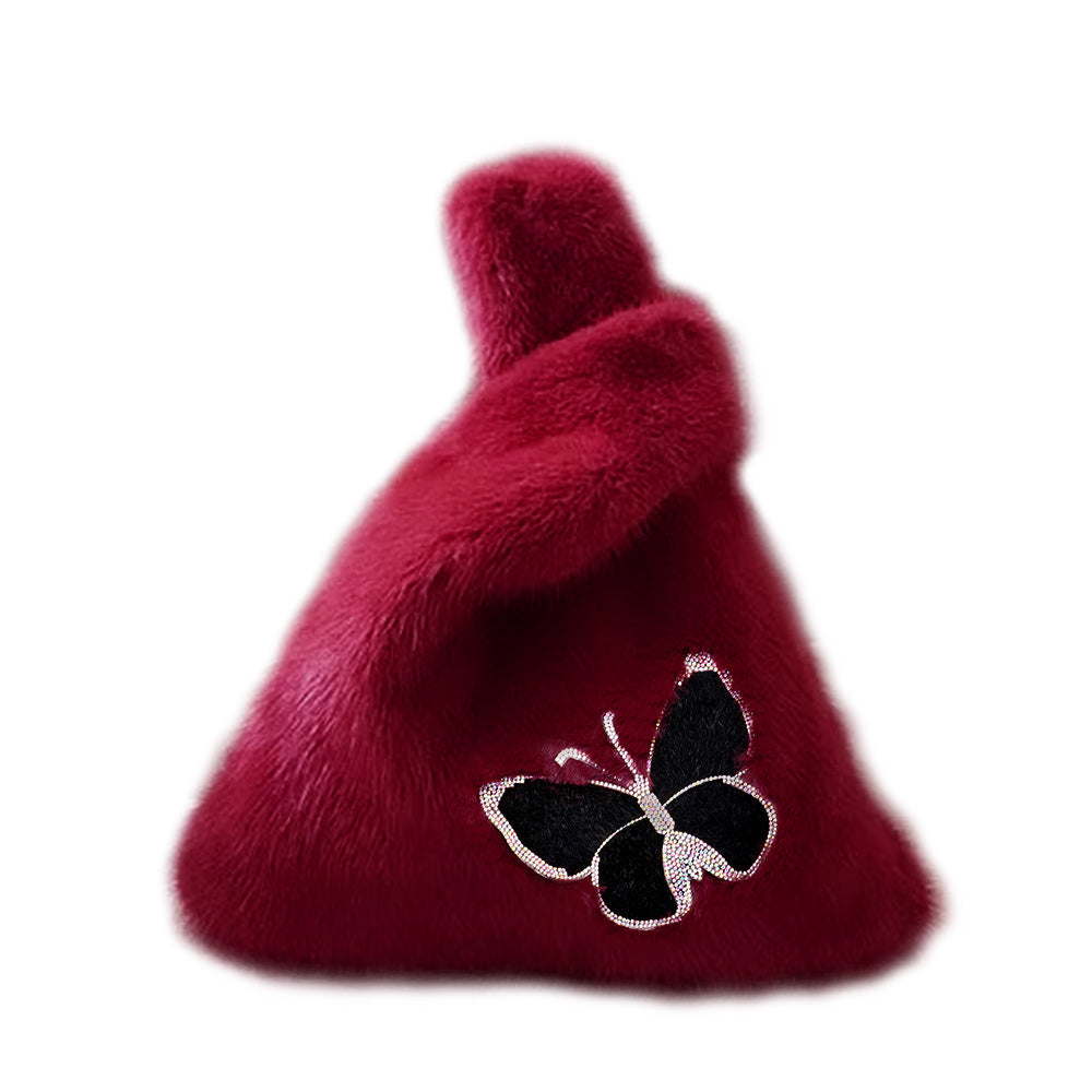 Fluffy Faux Fur Butterfly Slouchy Tote Bag
