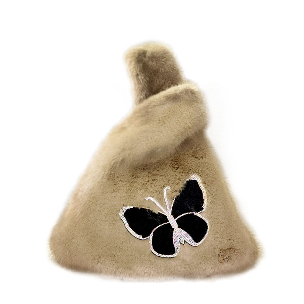Fluffy Faux Fur Butterfly Slouchy Tote Bag