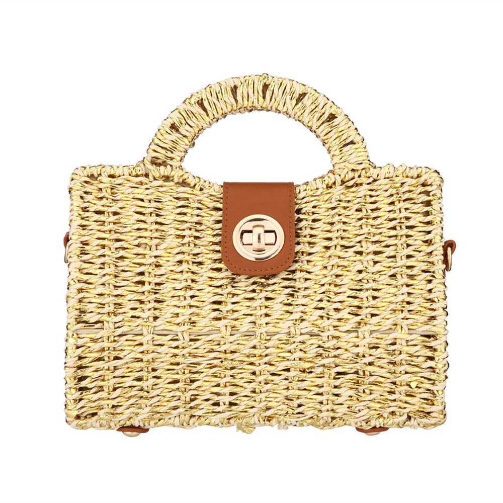 Structured Top Handle Woven Mini Satchel Crossbody Bag