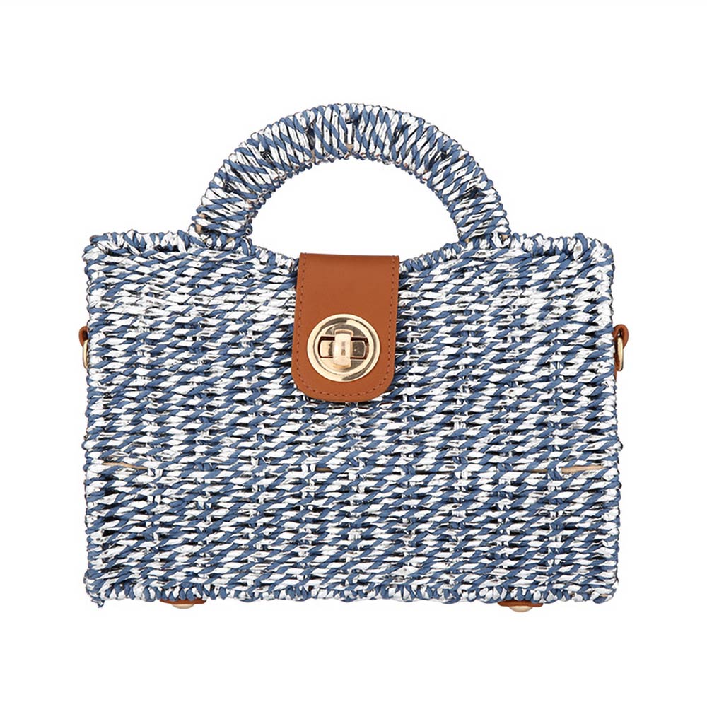Structured Top Handle Woven Mini Satchel Crossbody Bag