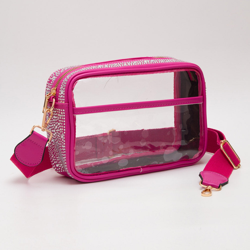 Bling Studded Faux Leather Transparent Rectangle Crossbody Bag