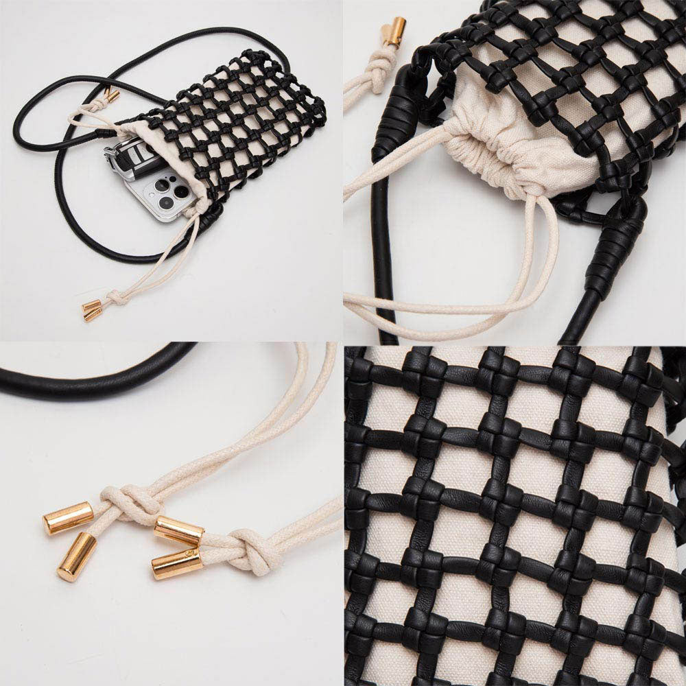 Faux Leather Mini Woven Crossbody Bag