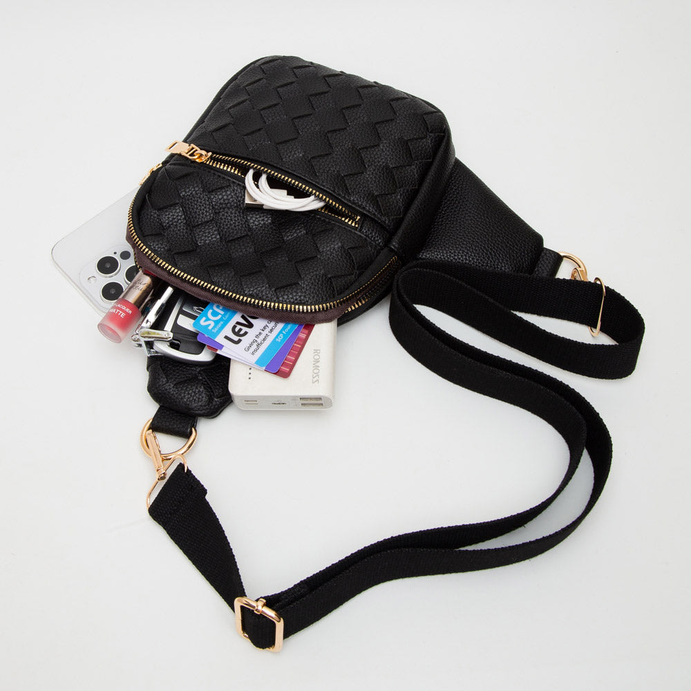Faux Braided Leather Sling Bag