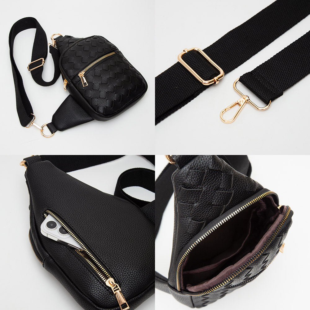 Faux Braided Leather Sling Bag