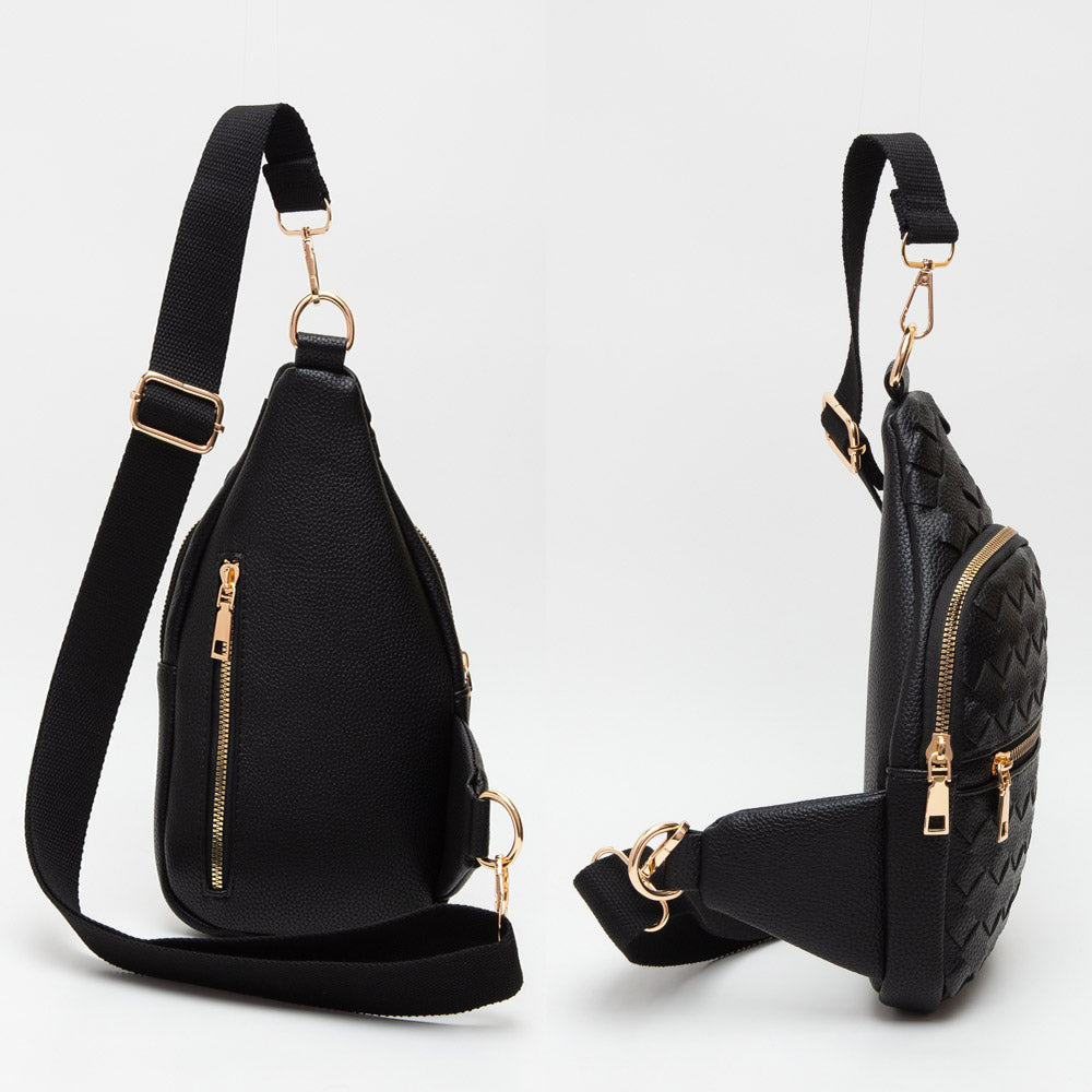 Faux Braided Leather Sling Bag
