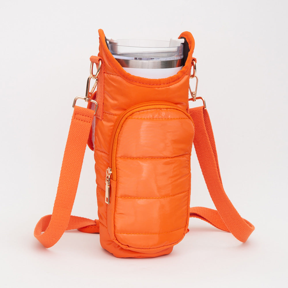 Shiny Quilted Puffer Tumbler Carrier Holder Crossbody Bag