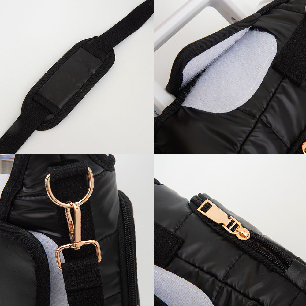 Shiny Quilted Puffer Tumbler Carrier Holder Crossbody Bag