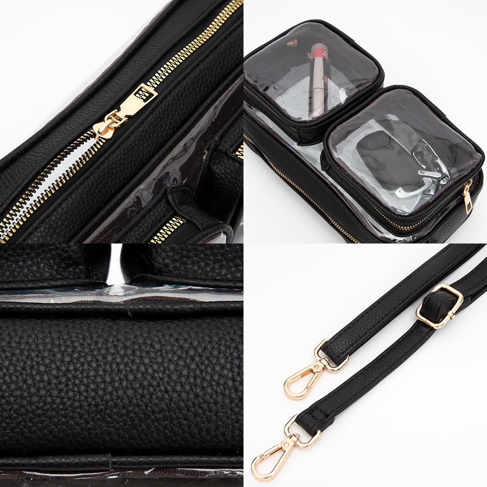 Dual Front Pocket Faux Leather Transparent Crossbody Bag