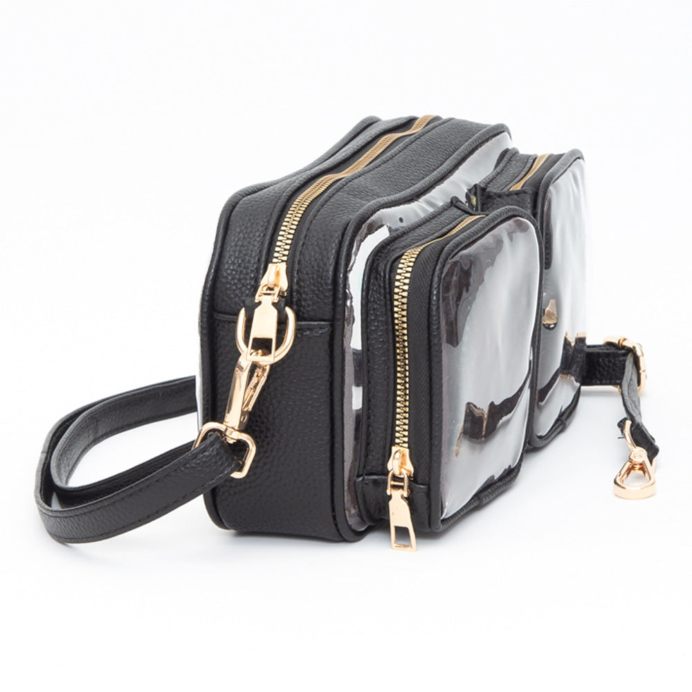 Dual Front Pocket Faux Leather Transparent Crossbody Bag