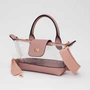 Faux Leather Compact Transparent Top Handle Crossbody Bag