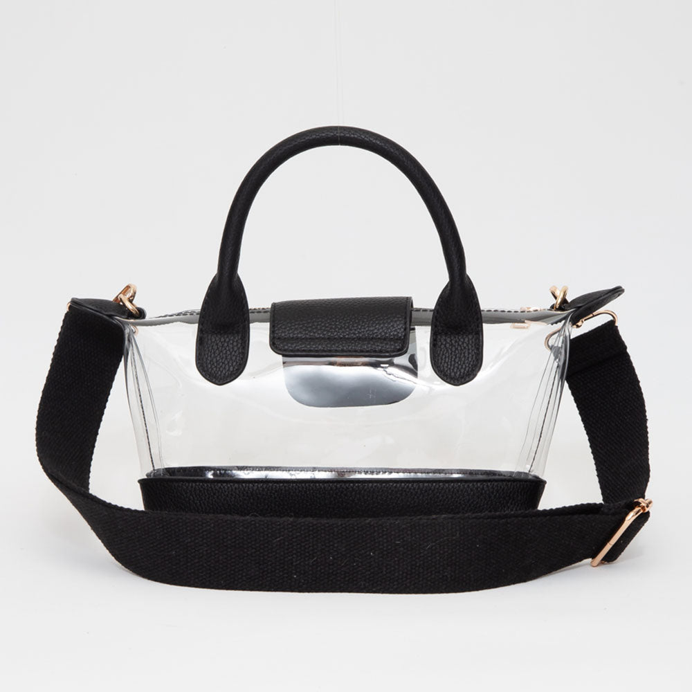 Faux Leather Compact Transparent Top Handle Crossbody Bag