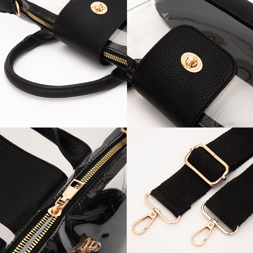 Faux Leather Compact Transparent Top Handle Crossbody Bag