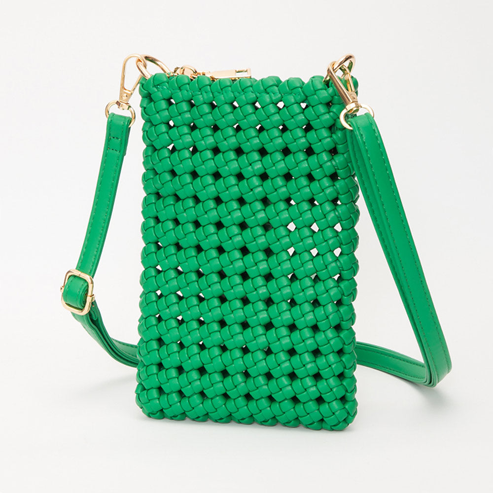 Faux Leather Woven Small Crossbody Bag