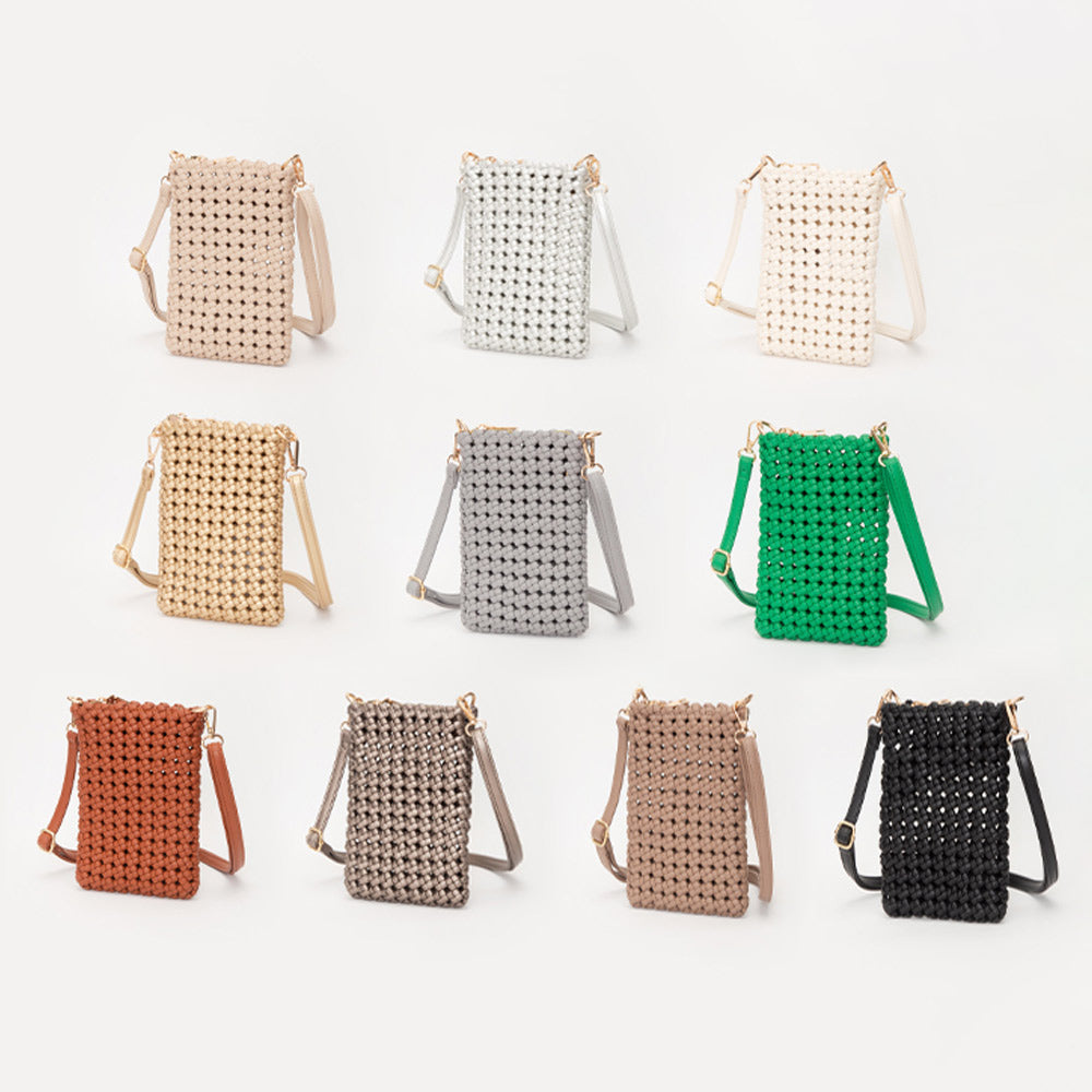 Faux Leather Woven Small Crossbody Bag