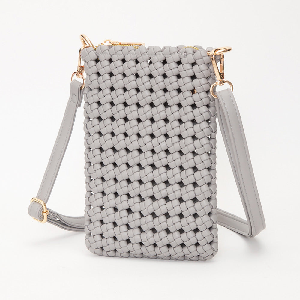 Faux Leather Woven Small Crossbody Bag