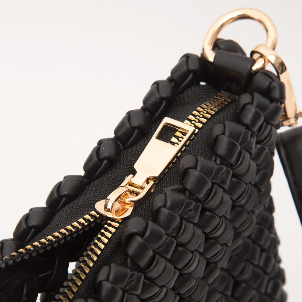 Faux Leather Woven Small Crossbody Bag