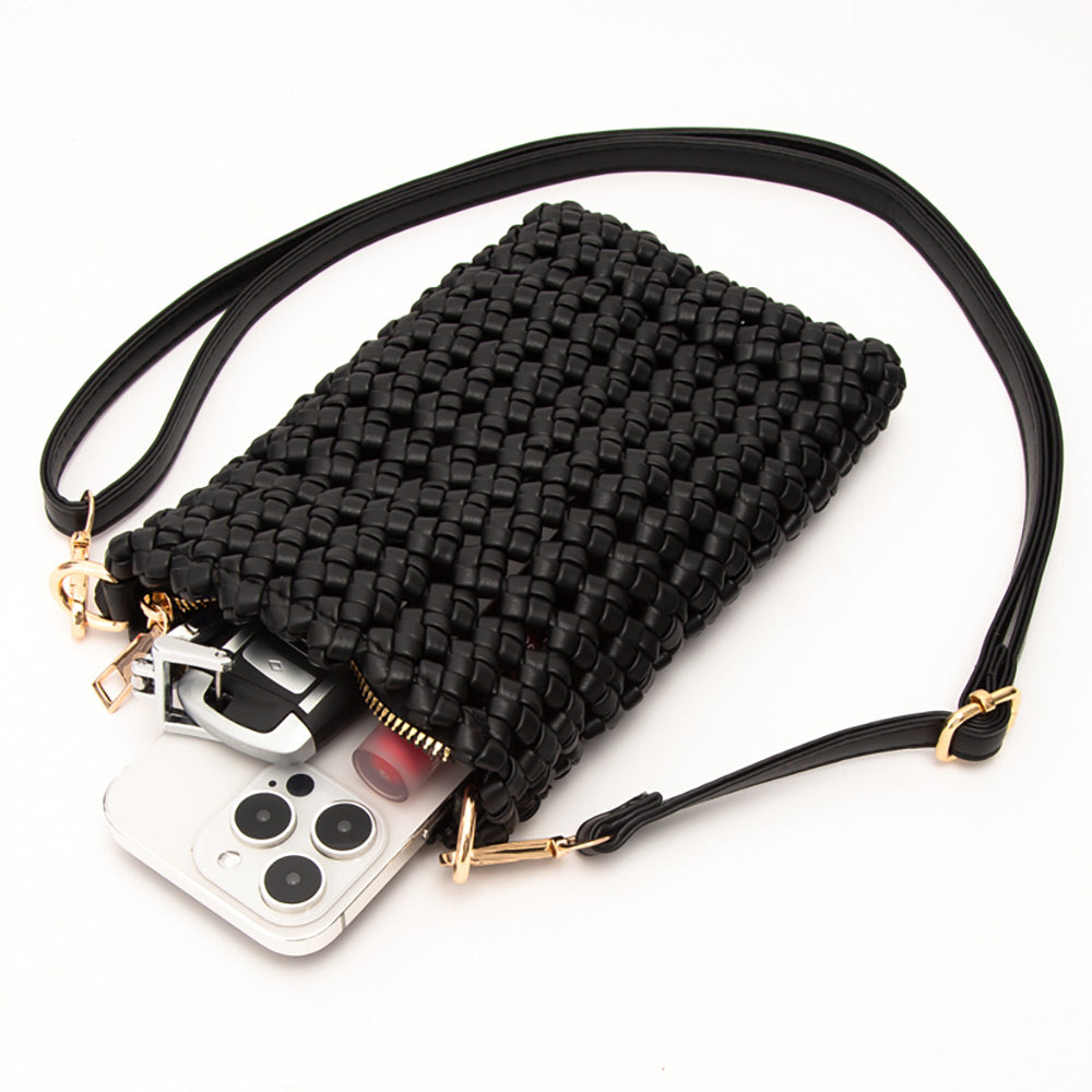 Faux Leather Woven Small Crossbody Bag