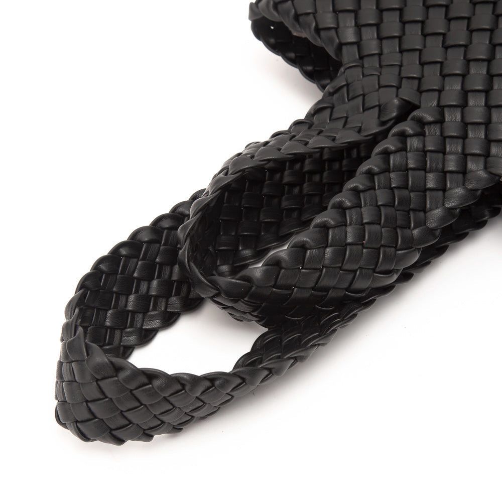 Faux Leather Basket Weave Knotted Handle Handbag