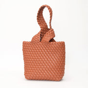 Faux Leather Basket Weave Knotted Handle Handbag