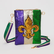 Women's Fleur de Lis Mardi Gras Sequin Crossbody Bag