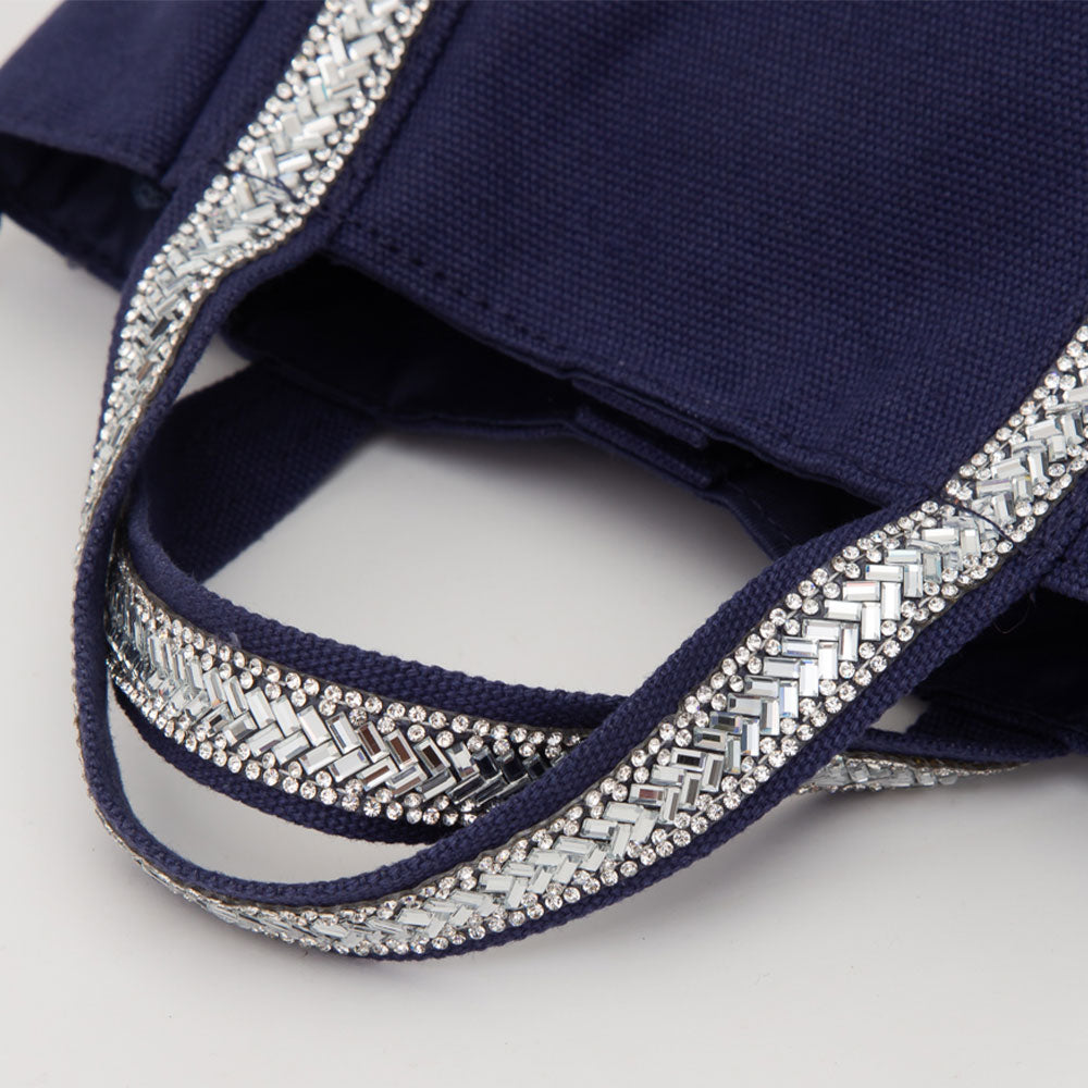 Rhinestone Embellished Strap Accent Mini Canvas Tote Bag / Crossbody Bag