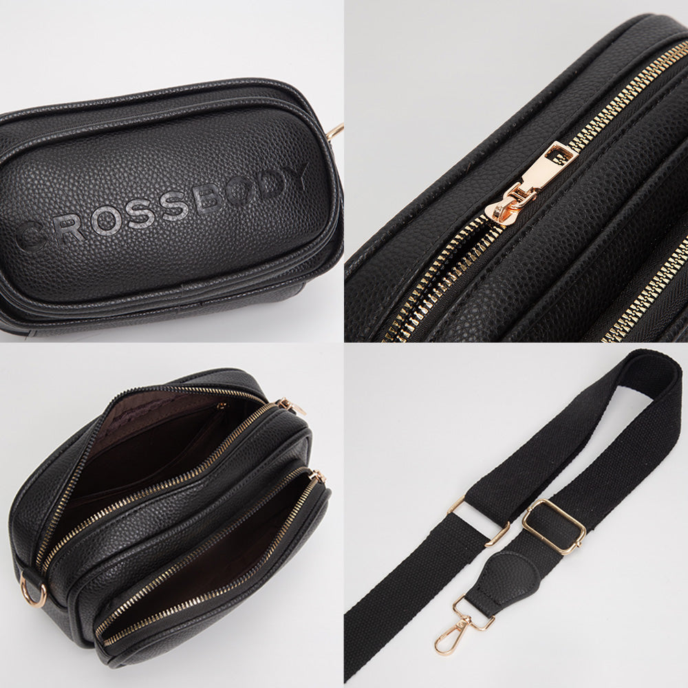 Faux Pebbled Leather Structured Crossbody Bag