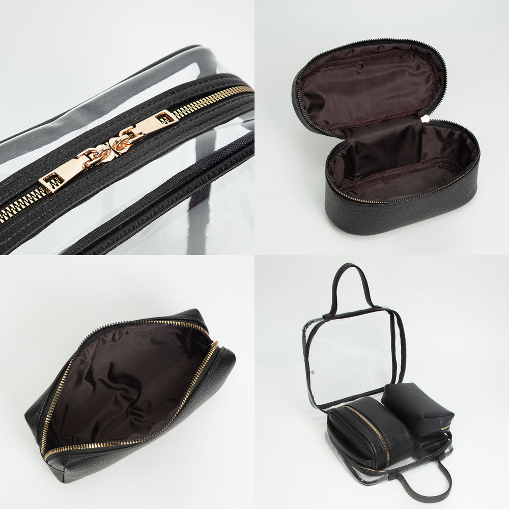 4PCS - Transparent Faux Leather Travel Cosmetic Bag Set