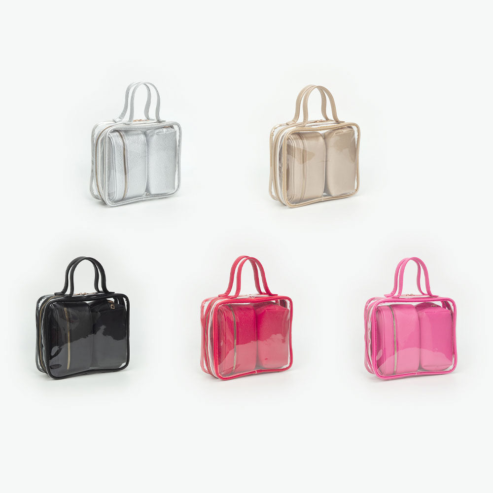 4PCS - Transparent Faux Leather Travel Cosmetic Bag Set