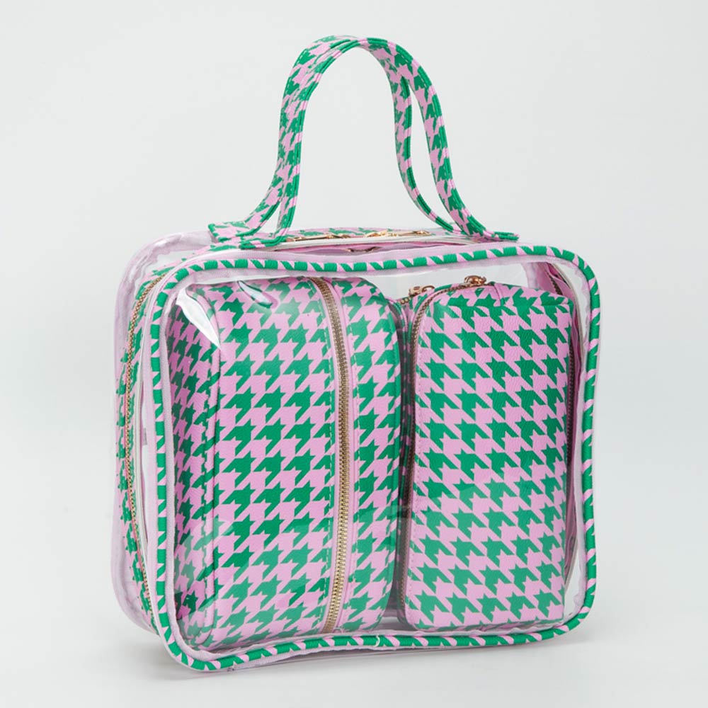 4PCS - Transparent Faux Leather Travel Cosmetic Bag Set