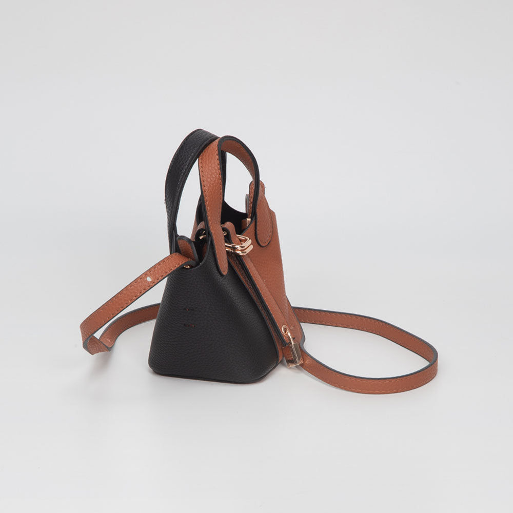 Faux Leather Two Tone Mini Crossbody Bucket Bag