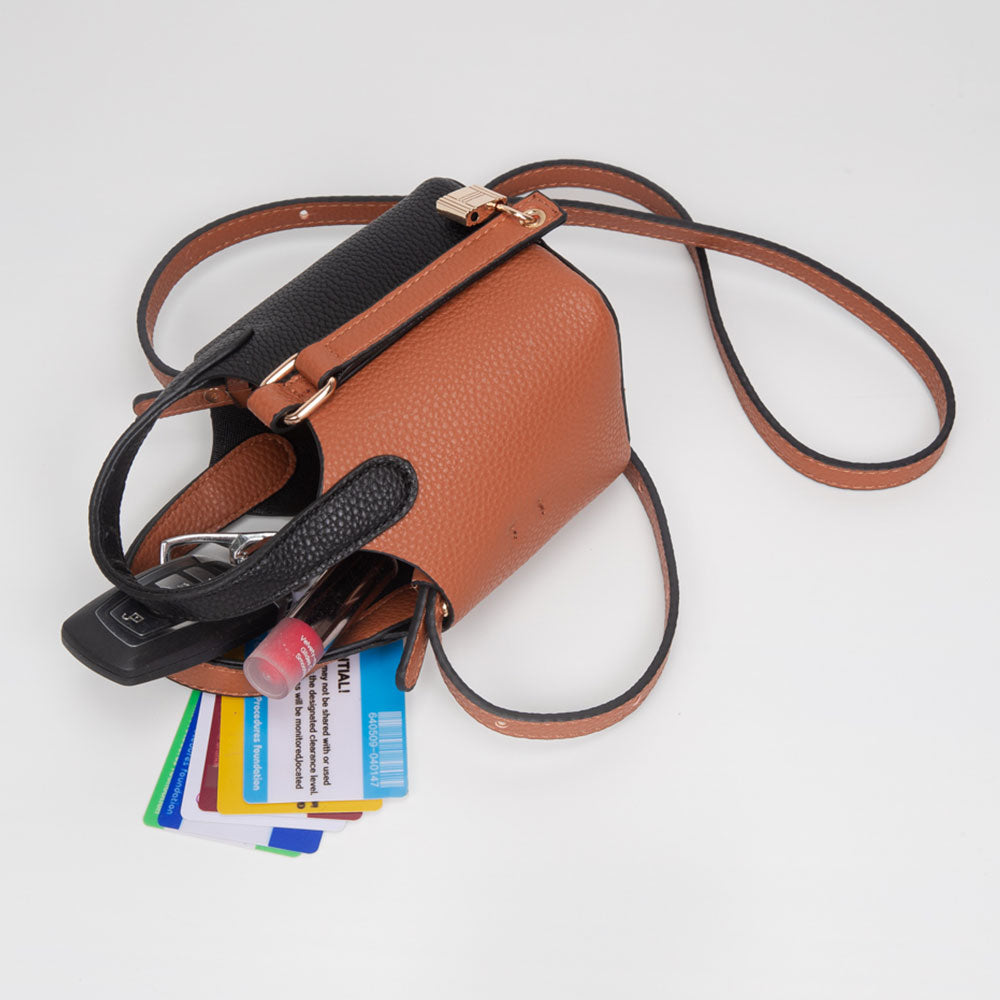 Faux Leather Two Tone Mini Crossbody Bucket Bag
