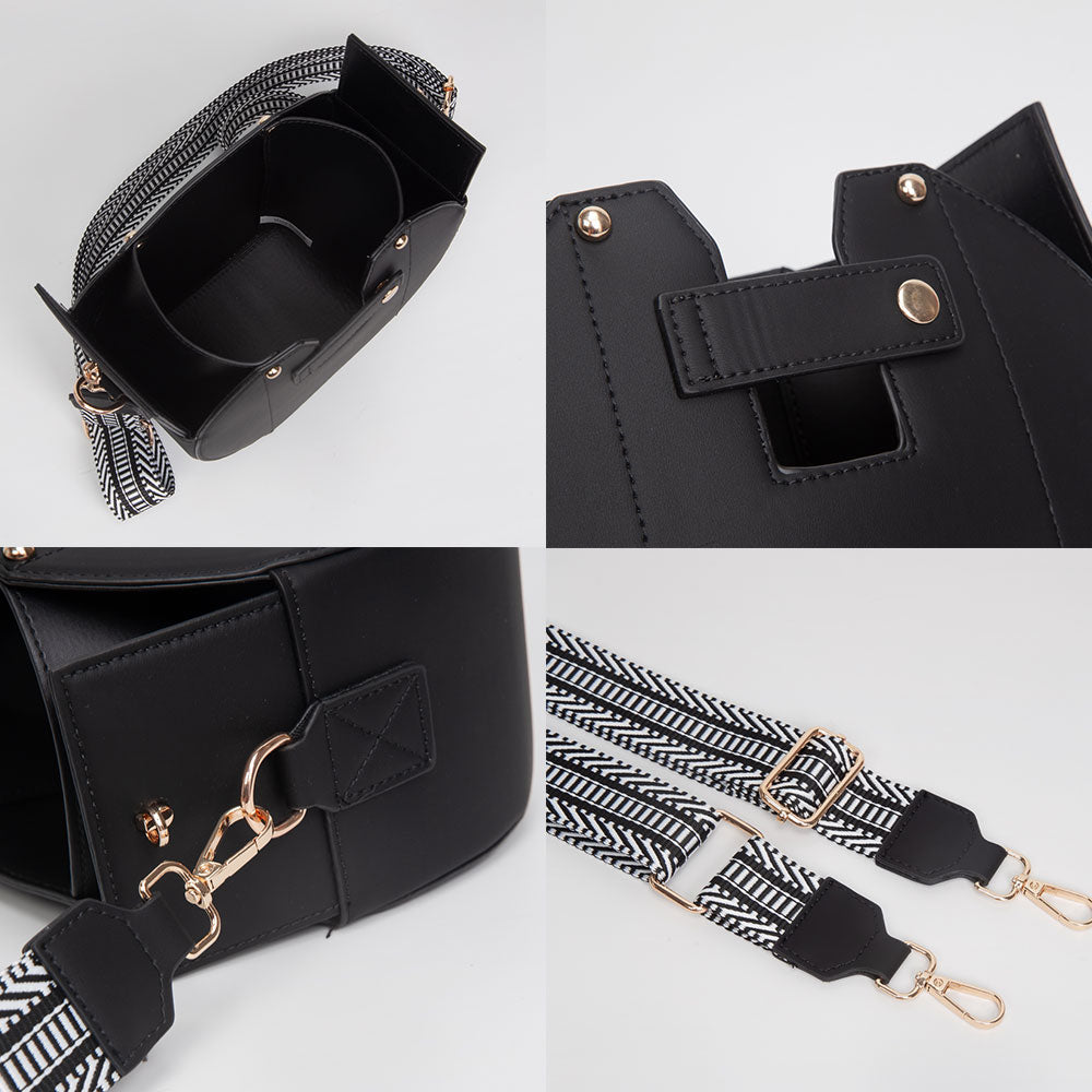 Faux Leather Functional Tumbler Crossbody Bucket Bag