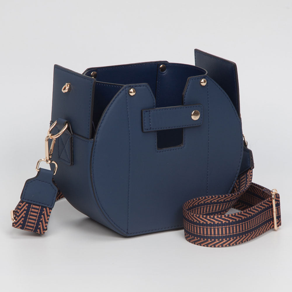 Faux Leather Functional Tumbler Crossbody Bucket Bag