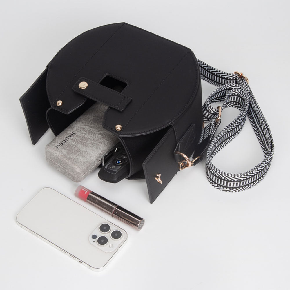 Faux Leather Functional Tumbler Crossbody Bucket Bag