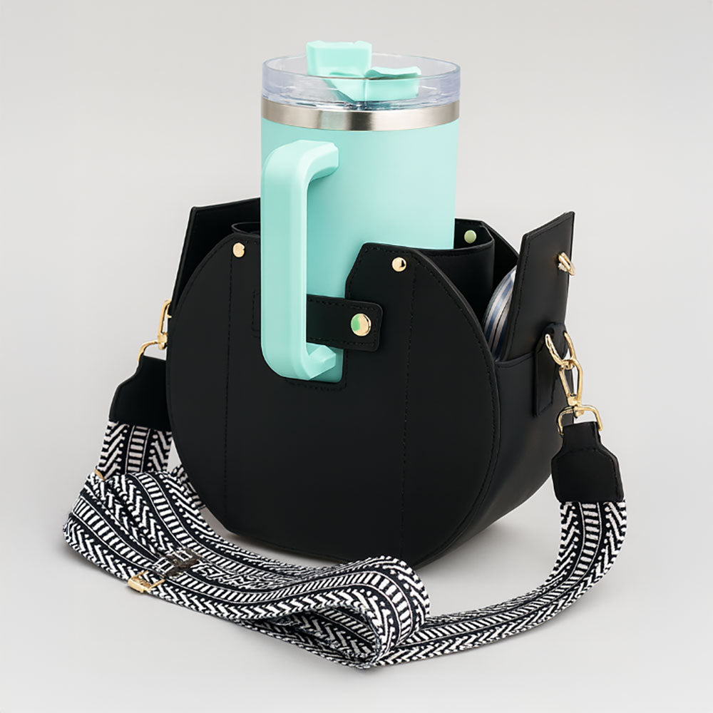 Faux Leather Functional Tumbler Crossbody Bucket Bag