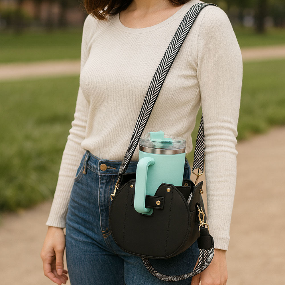 Faux Leather Functional Tumbler Crossbody Bucket Bag