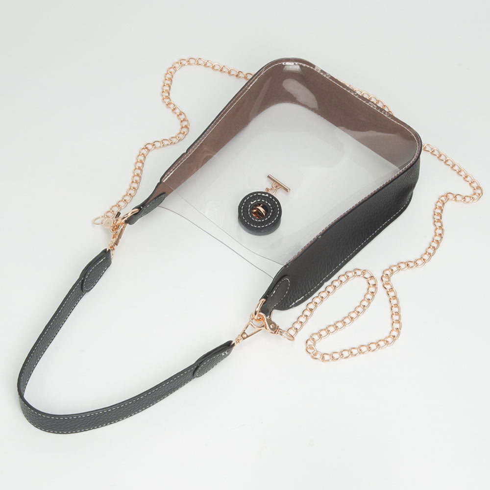 Transparent Faux Leather Chain Shoulder Mini Crossbody Bag