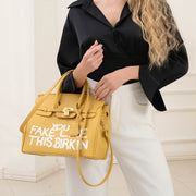 Faux Leather Graphic Message Statement Top Handle Satchel Handbag