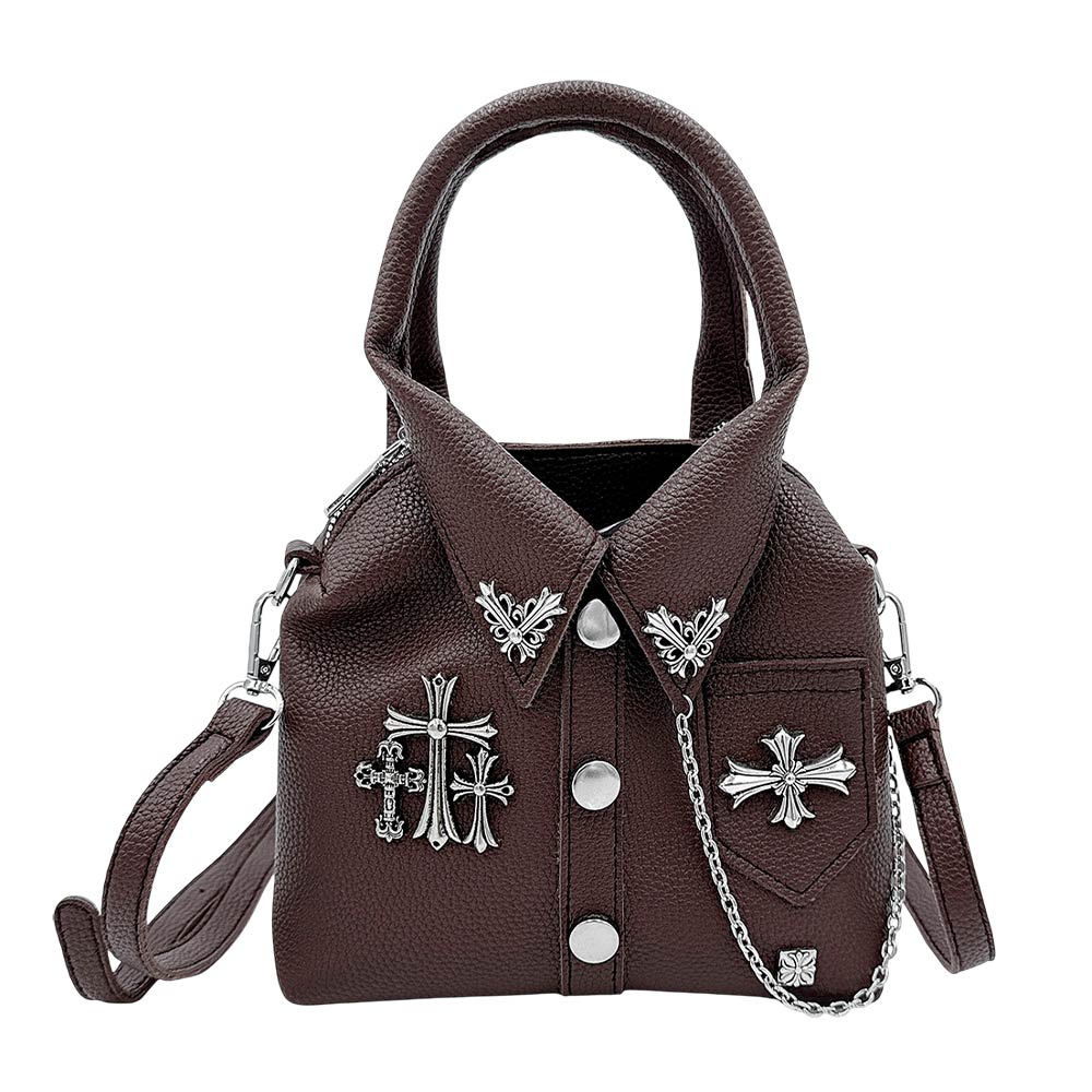 Faux Leather Studded Cross Mini Jacket Crossbody Bag