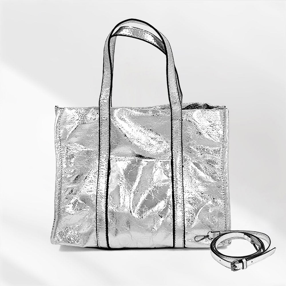Metallic Top Handle Crossbody Bag