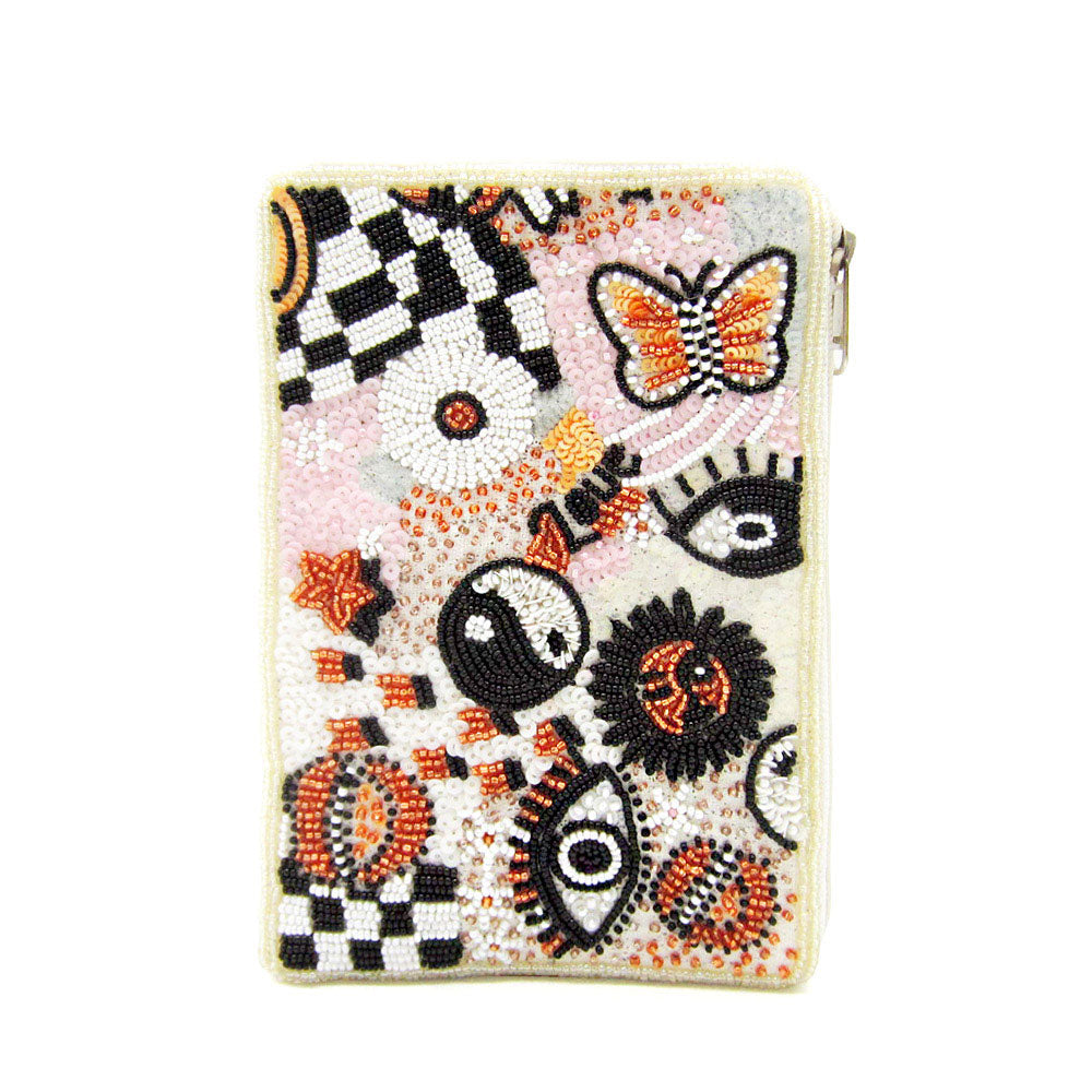 Sequin Seed Beaded Butterfly Love Message  Evil Eye Lips Yin Yang Crossbody Bag