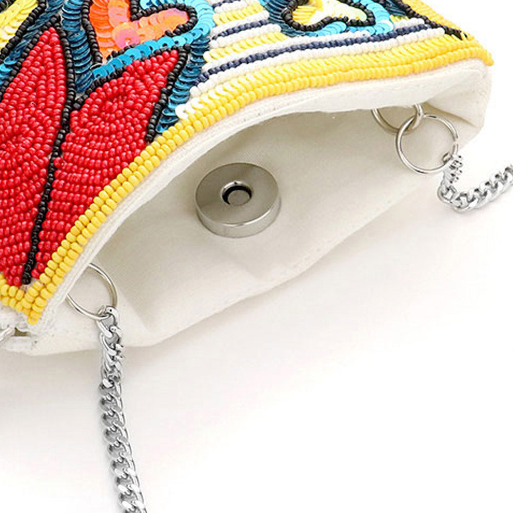 Sequin Seed Beaded Butterfly Love Message  Evil Eye Lips Yin Yang Crossbody Bag